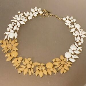 J. Crew Rhinestone Brûlée Necklace in Tan/White Floral Pattern